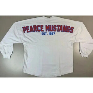 Spirit Jersey Mustangs Shirt Size L White Oversized Preppy Travel Comfy USA Made